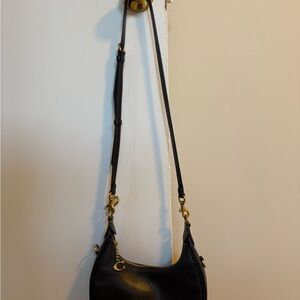 Coach Black Leather Shoulder Bag with Gold Accents